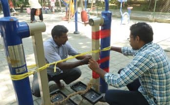 Rundown gym at Nageswara Rao Park: workers seal off ‘danger’ accessories again after minor mishap